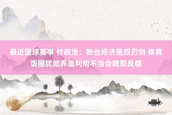 最近篮球赛事 付政浩：粉丝经济是双刃剑 体育饭圈犹如养蛊利用不当会随即反噬