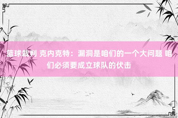 篮球裁判 克内克特：漏洞是咱们的一个大问题 咱们必须要成立球队的伏击